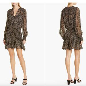 Veronica Beard Sacchi Smocked Long Sleeve Minidress